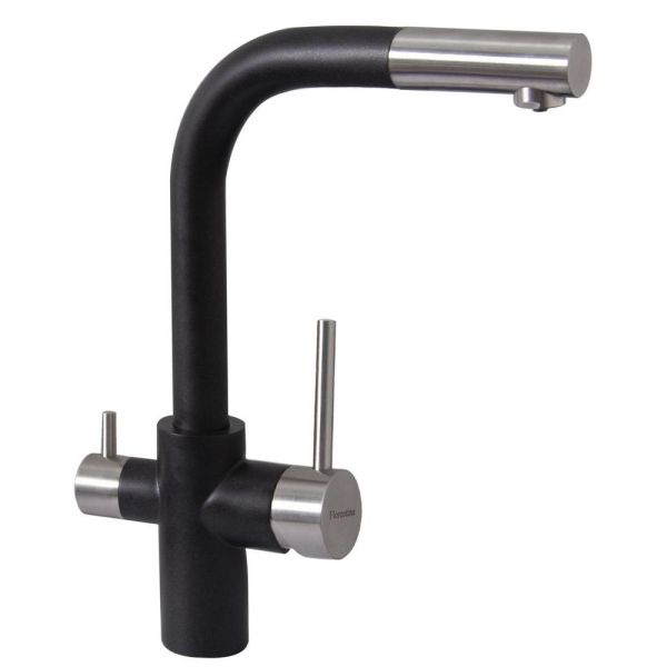 Смеситель для кухни с выдвижным изливом и подключением фильтра Florentina КРИСТАЛЛ 333.32H.2123.302, антрацит