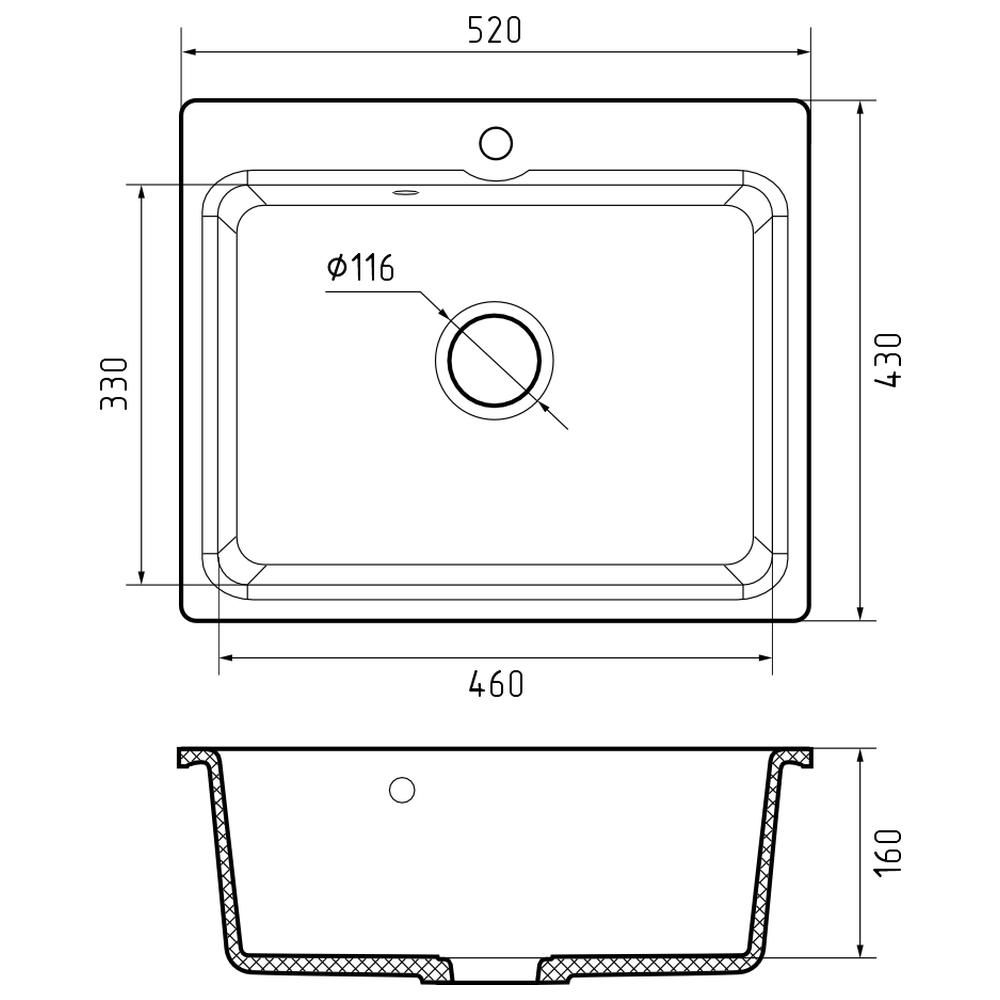 Кухонная мойка GranFest SMART 520, черный, артикул 520 черный