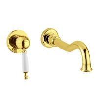 OXFORD Смеситель для раковины моноком. скрытого монтажа, настенный, ручка белая, золото