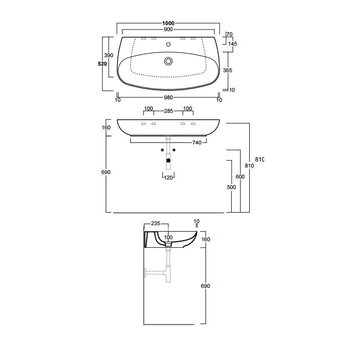 SIMAS Vignoni раковина накладная/подвесная 100*52см , с 1 отв. под смеситель, цвет: белый