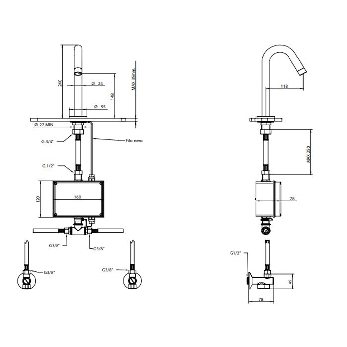Bongio Elettronici Сенсорный смеситель для раковины, цвет белый матовый
