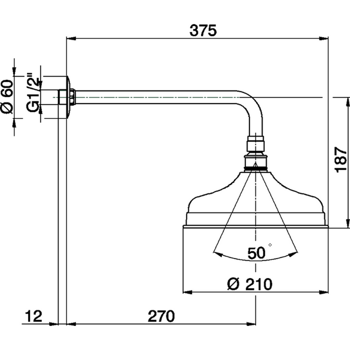 CISAL Shower Верхний душ D210 мм с настенным держателем L270 мм, цвет хром