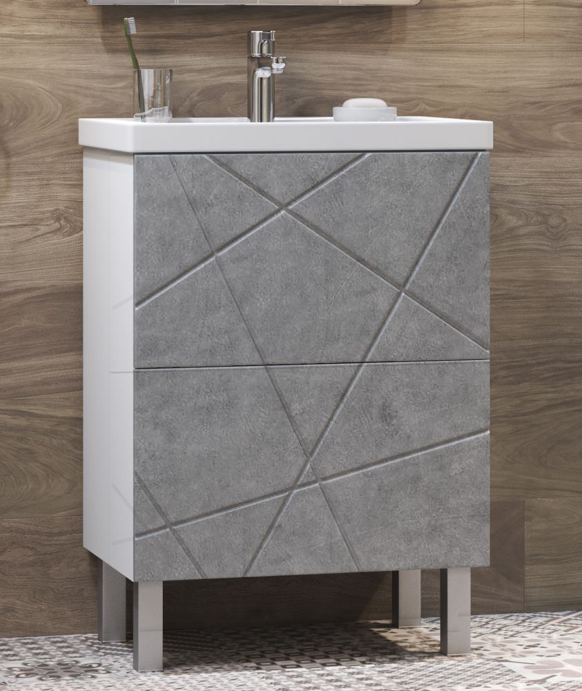 Тумба с раковиной напольная VIGO Geometry tn.GEO.FOS.50.2Y бетон, 50 см, артикул tn.GEO.FOS.50.2Y бетон-com