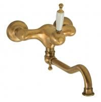 CUCINA OXFORD Смеситель для кухни моноком. настенный, излив 25 см, ручка белая/бронза