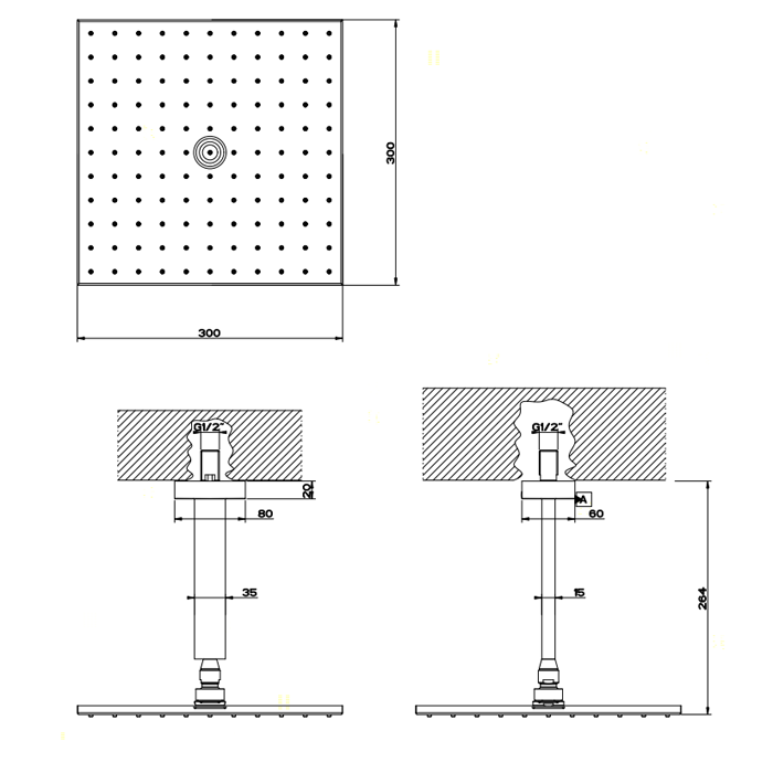 Gessi Rettangolo Верхний душ для потолочного крепления 300x300мм, цвет: хром