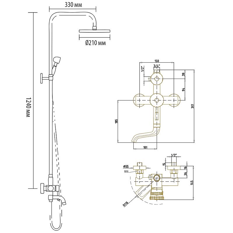 Душевая система Bronze de Luxe Windsor 10120DF Бронза