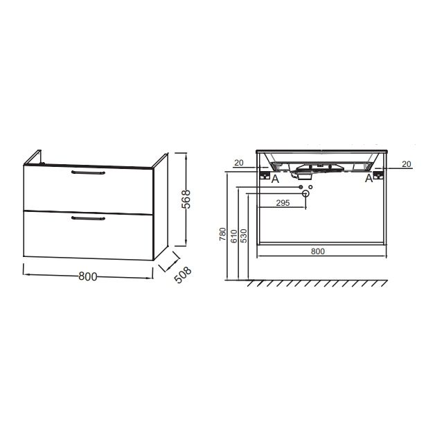 EB2522-R9-E52 тумба для раковины EXAW112-Z ODEON RIVE GAUCHE два ящика, ручки черные /80/(дуб табак)