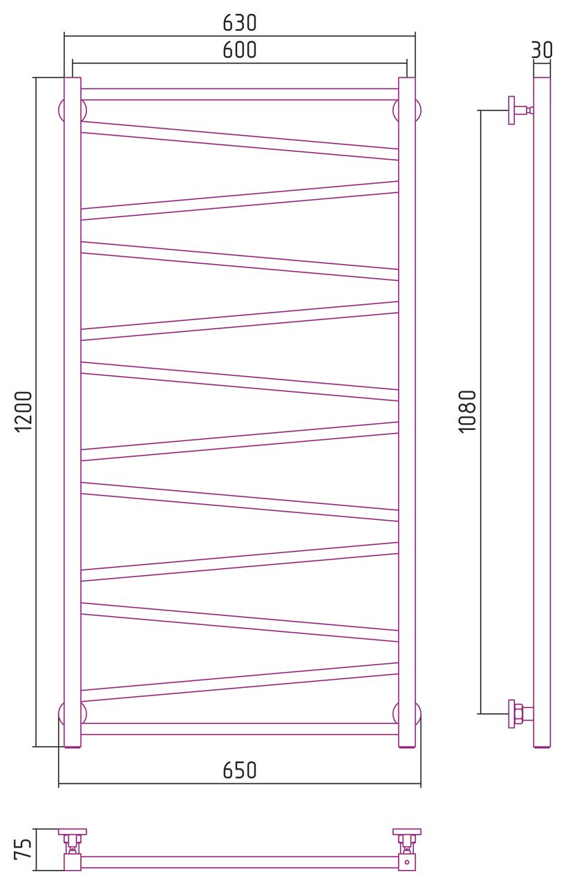 Полотенцесушитель водяной Сирокко 1200х600 (САТИН)