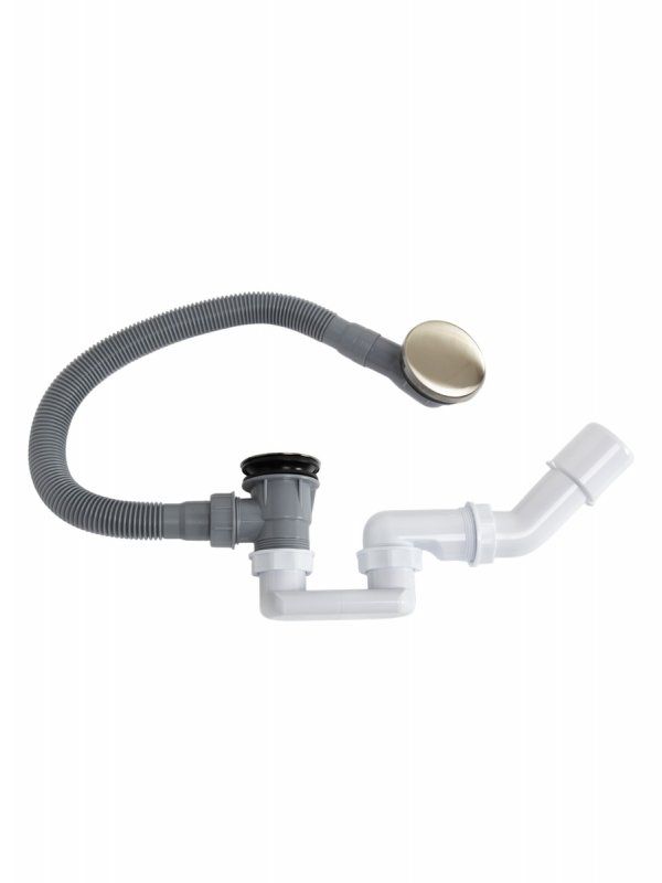 Слив-перелив для акриловой ванны 680 мм, с гибкой трубой, с гидрозатвором, с донным клапаном "Клик-клак" CZR-STP3-BORO, брашированное золото, артикул CZR-STP3-BORO