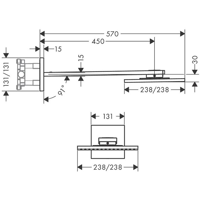 AX ShowerSolution Верхний душ, 250x250мм, 2jet, с  держателем 450мм, настенный монтаж, цвет: хром AX ShowerSolution Верхний душ, 250x250мм, 2jet, с  держателем 450мм, настенный монтаж, цвет: хром