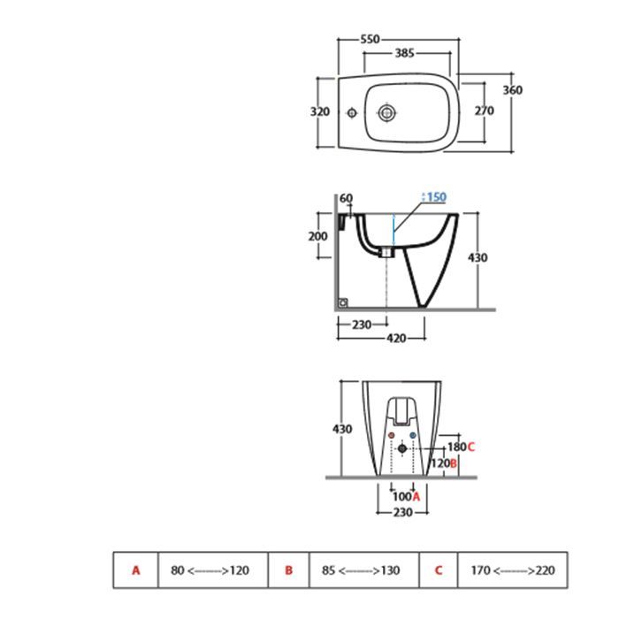 GLOBO Genesis Биде напольное приставное 55 см, с1отв для смеситель, с креплением, цвет: белый