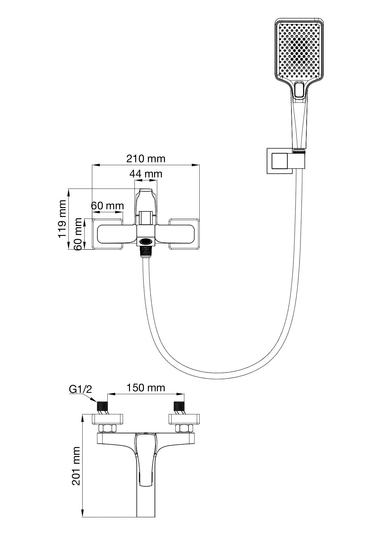 Смеситель для ванны с душем WONZON & WOGHAND FLEX, Хром (WW-88037072-CR) Смеситель для ванны с душем WONZON & WOGHAND FLEX, Хром (WW-88037072-CR)