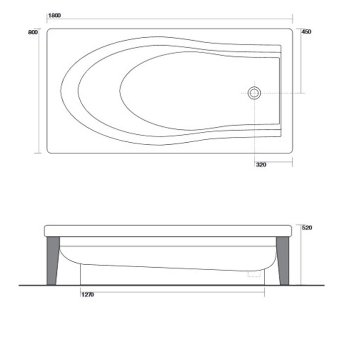 KERASAN Bentley Ванна 180х80см, crystal-tech, цвет белый (для установки необх. 4 ножки) с донным клапаном хром