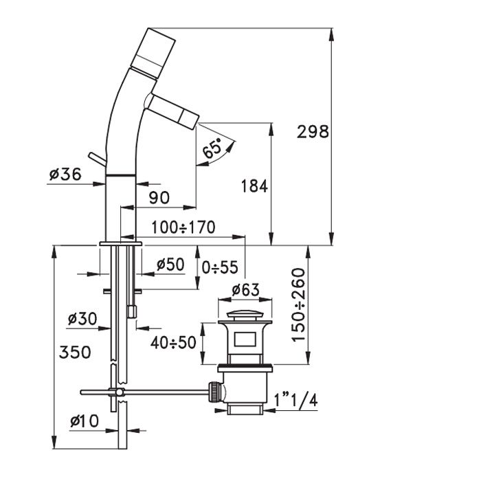 Stella Bamboo Смеситель для накладной раковины на 1 отверстие 3224HP120, с донным клапаном, цвет: хром
