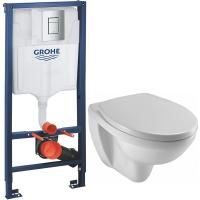 Комплект унитаза Jacob Delafon Patio EDV102-00+E70021-00 с инсталляцией Grohe Rapid SL 38772001 с сиденьем Микролифт и клавишей смыва Хром