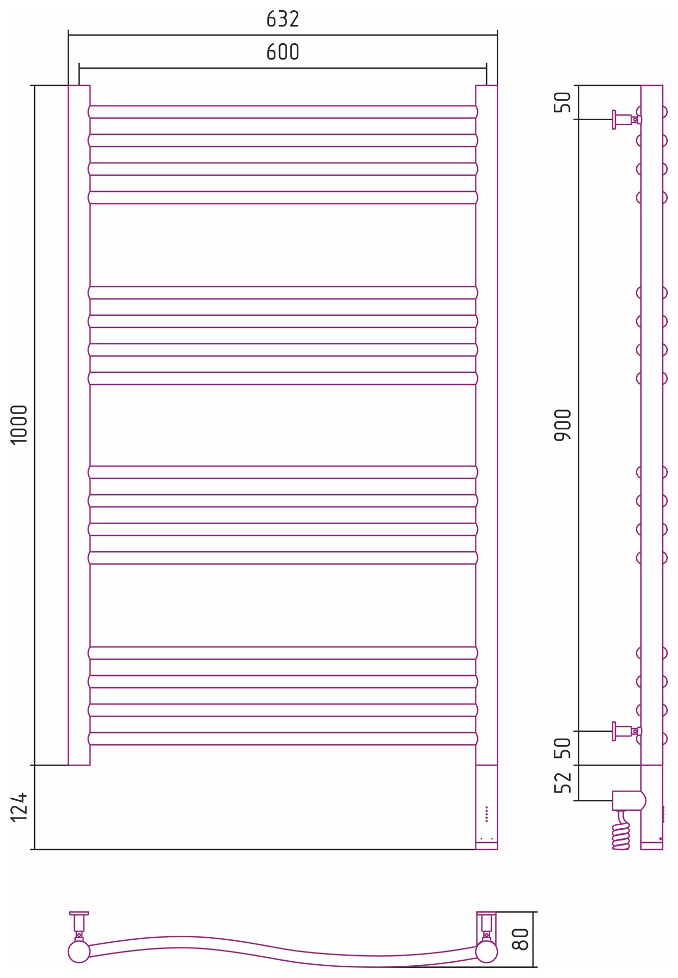 Полотенцесушитель электрический ФЛЮИД 3.0 1000х600 МЭМ правый (Белый)