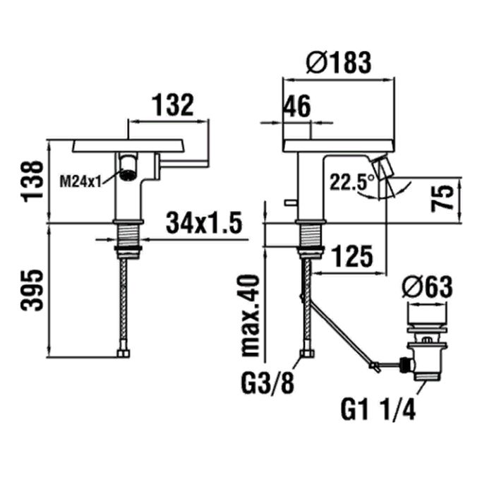 Смеситель для биде, Laufen, Kartell by Laufen, тип открывания воды-однорычажный, тип регулирования воды-керамический картридж, отверстия для монтажа-1, высота, мм-173, вынос излива, мм-110, донный клапан-есть, тип подводки-гибкая, стандарт подвода воды-3/