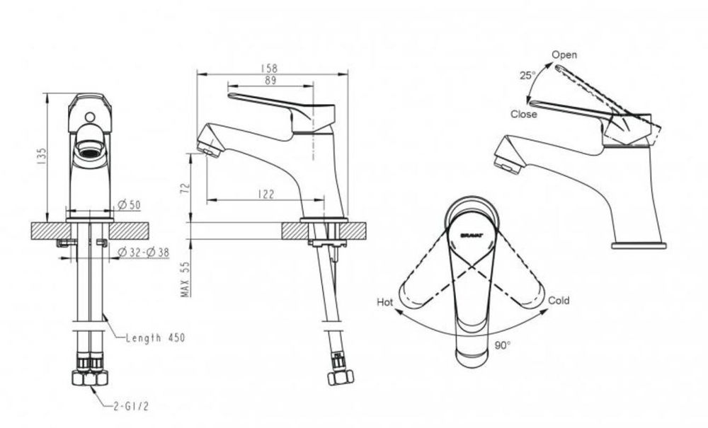 Смеситель для раковины Bravat Emeralda F1135147CP-RUS, хром
