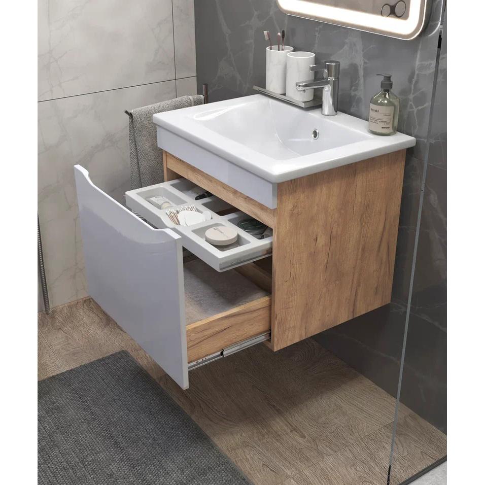 Тумба под раковину подвесная VIGO Grani tp.GRI.ELI.60.1Y дуб золотой, 60 см, артикул tp.GRI.ELI.60.1Y дуб золотой