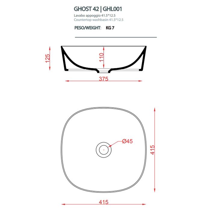 ARTCERAM GHOST Раковина Ø420 мм., для установки на столешницу, без отверстий для смесителя, без перелива, цвет белый глянцевый, декор El moro