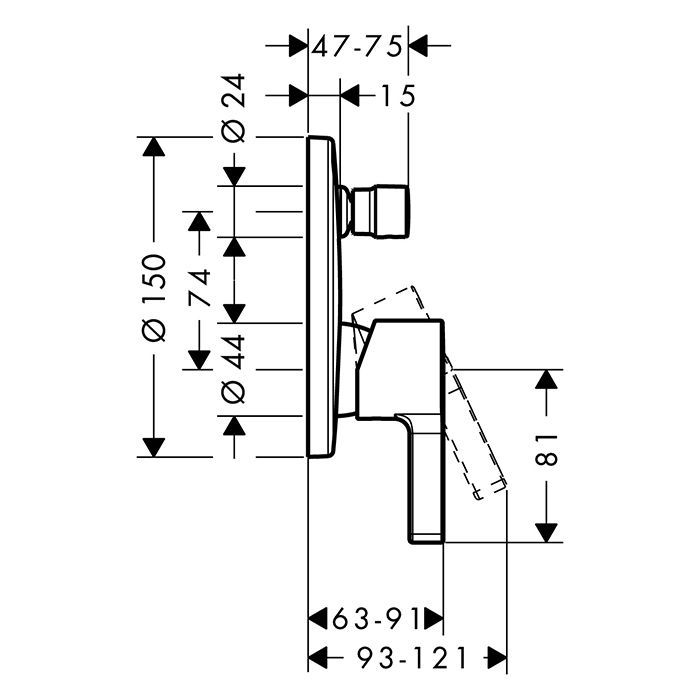 HG Metris S Смеситель для ванны, встраиваемый, переключатель вакумный, внешняя часть, с защитой EN1717, цвет: хром HG Metris S Смеситель для ванны, встраиваемый, переключатель вакумный, внешняя часть, с защитой EN1717, цвет: хром