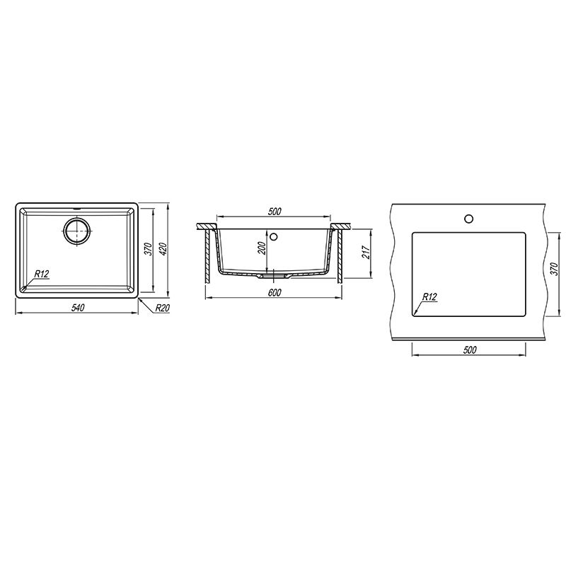 Кухонная мойка Florentina ВЕГА 22.320.D0500.102, черный, артикул 22.320.D0500.102