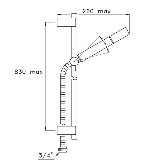 STELLA  Душевой комплект с ручным душем, штангой 830 мм. и шлангом, цвет черный матовый PVD
