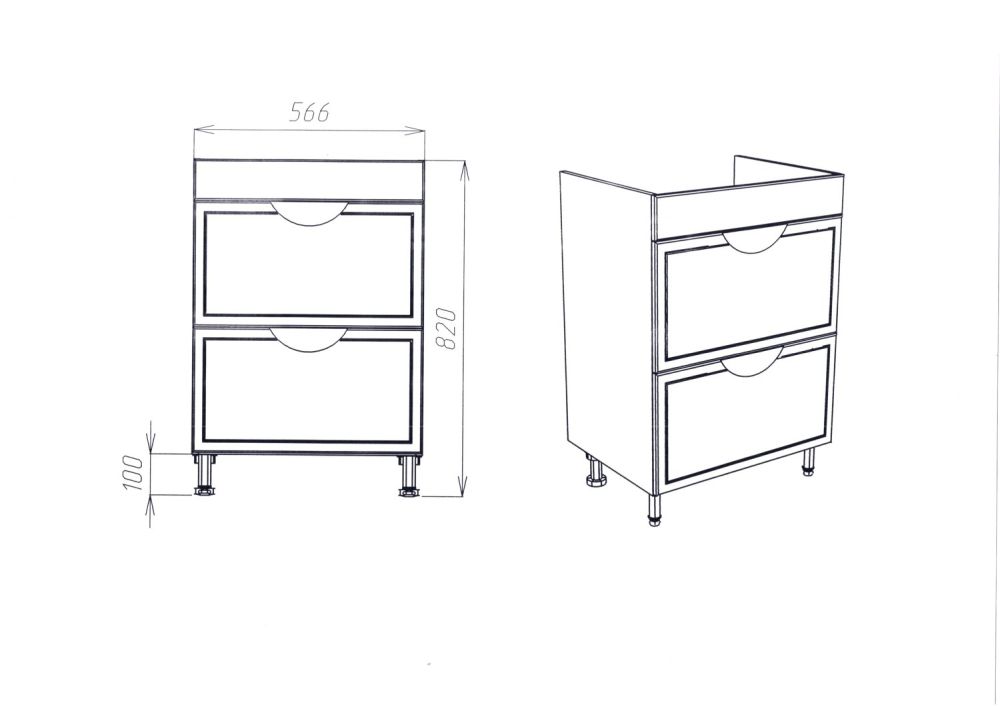 Тумба VIANT "Лима" 2 ящика 430х560х820 под раковину .S-UM-COM60/1-w (COMO 60) (VLIM60CO-T2Y), артикул VLIM60CO-T2Y