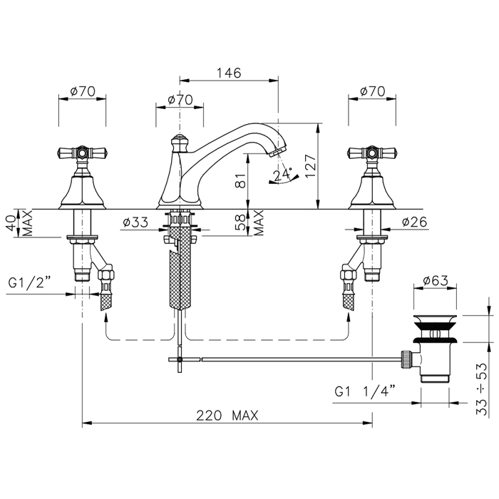 Nicolazzi Teide Смеситель для раковины с автоматическим изливом на 3 отверствия, цвет: хром
