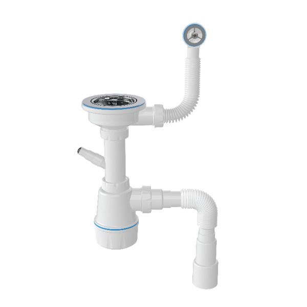 Сифон ULGRAN одинарный, с отводом под стиральную машину, с выпуском 3 ½, круглым переливом и гофротрубой (U-1)