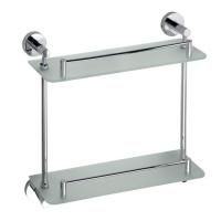 Полка X-ROUND стеклянная с металлическим бортиком, двойная, 400x400x130 мм, хром, Sapho