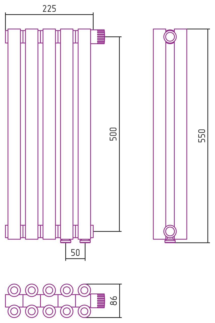 Отопительный радиатор ЭСТЕТ-00 н/ж EU50 500х225 / 5 сек (БЕЛЫЙ)