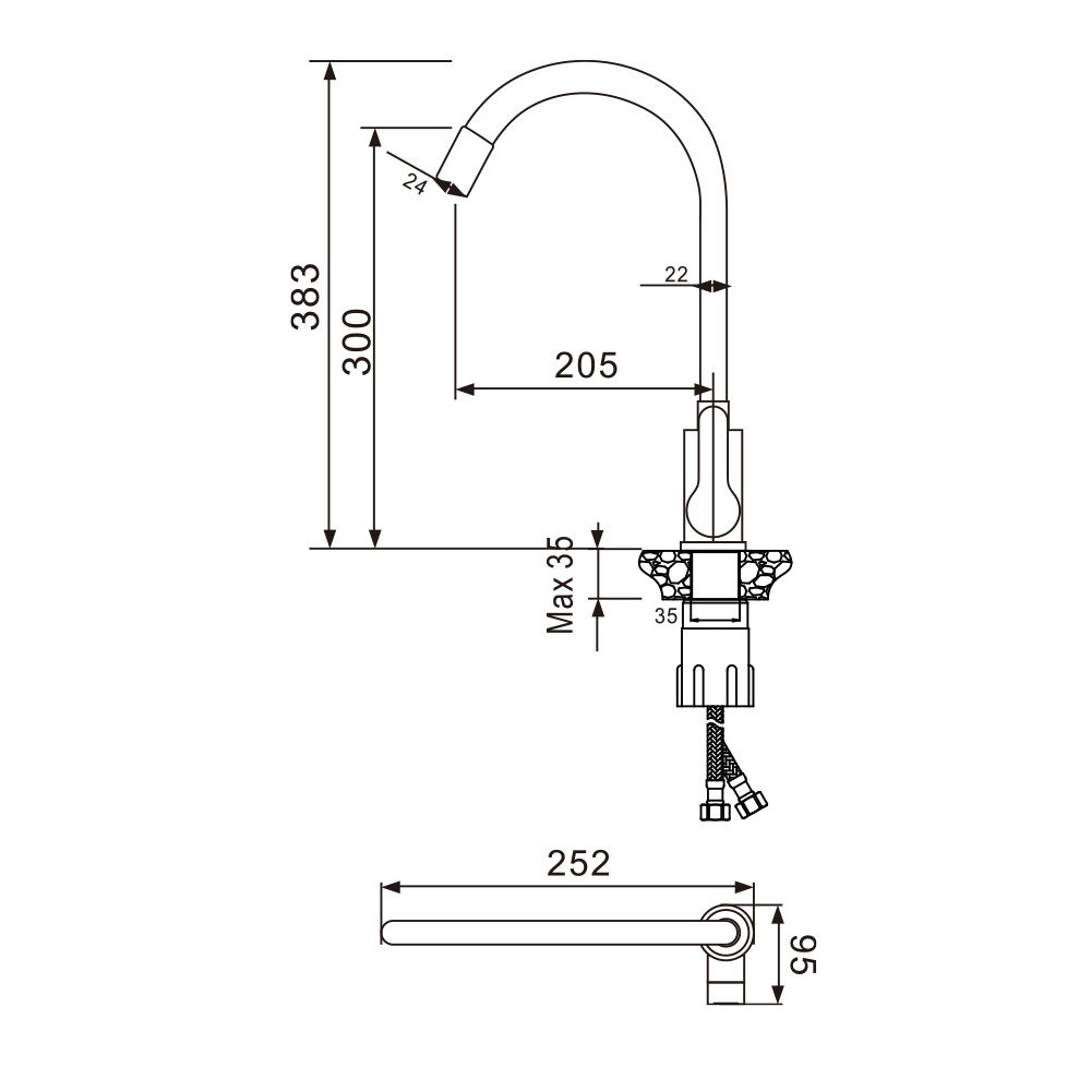 Смеситель для кухни с гибким изливом Maretti Project PC31RGZ32, хром/черный