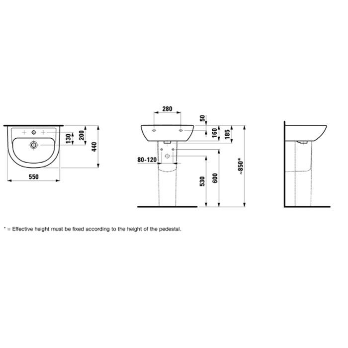 Laufen Pro  Раковина 55х44х16 см,подвесная с 1 отв. под смеситель по центу, c переливом, цвет: белый
