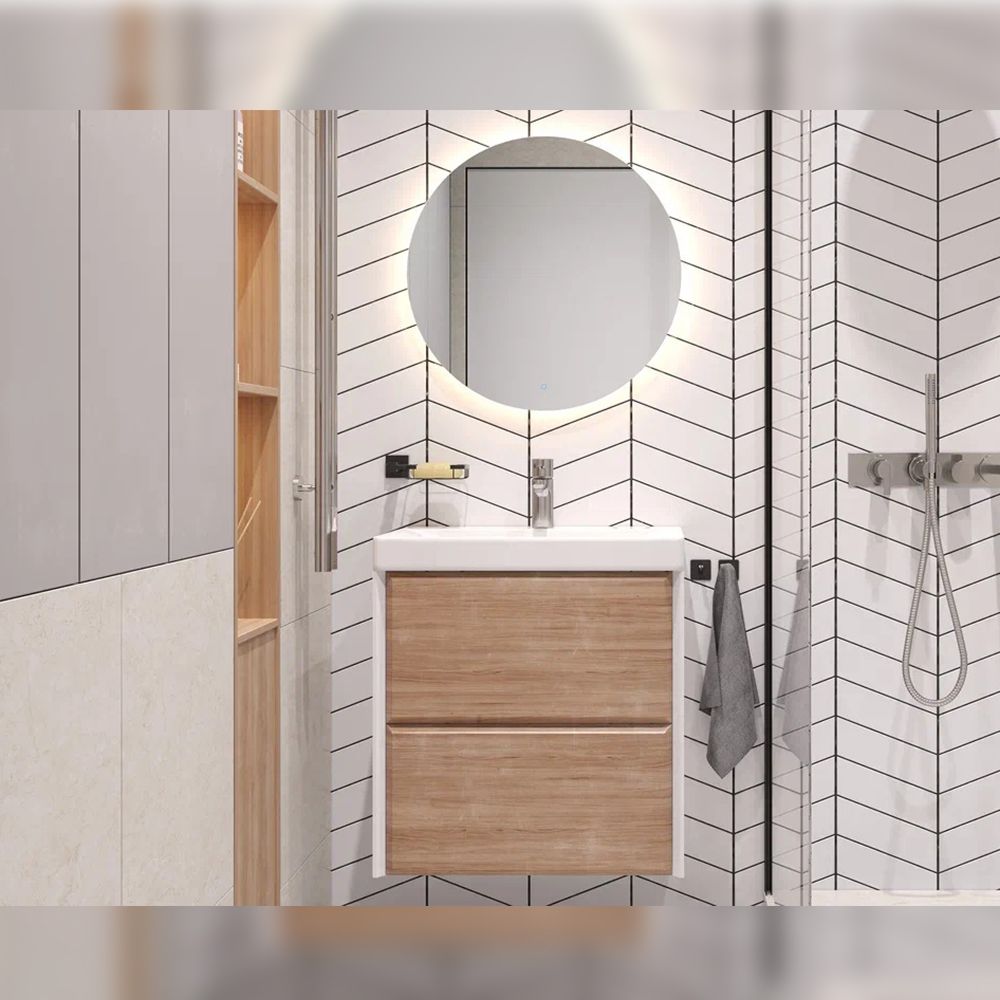 Тумба под раковину подвесная Velvex Gesso tp.GES.9696.60.2Y белый матовый/дуб сонома, 60 см, артикул tp.GES.9696.60.2Y белый матовый/дуб сонома