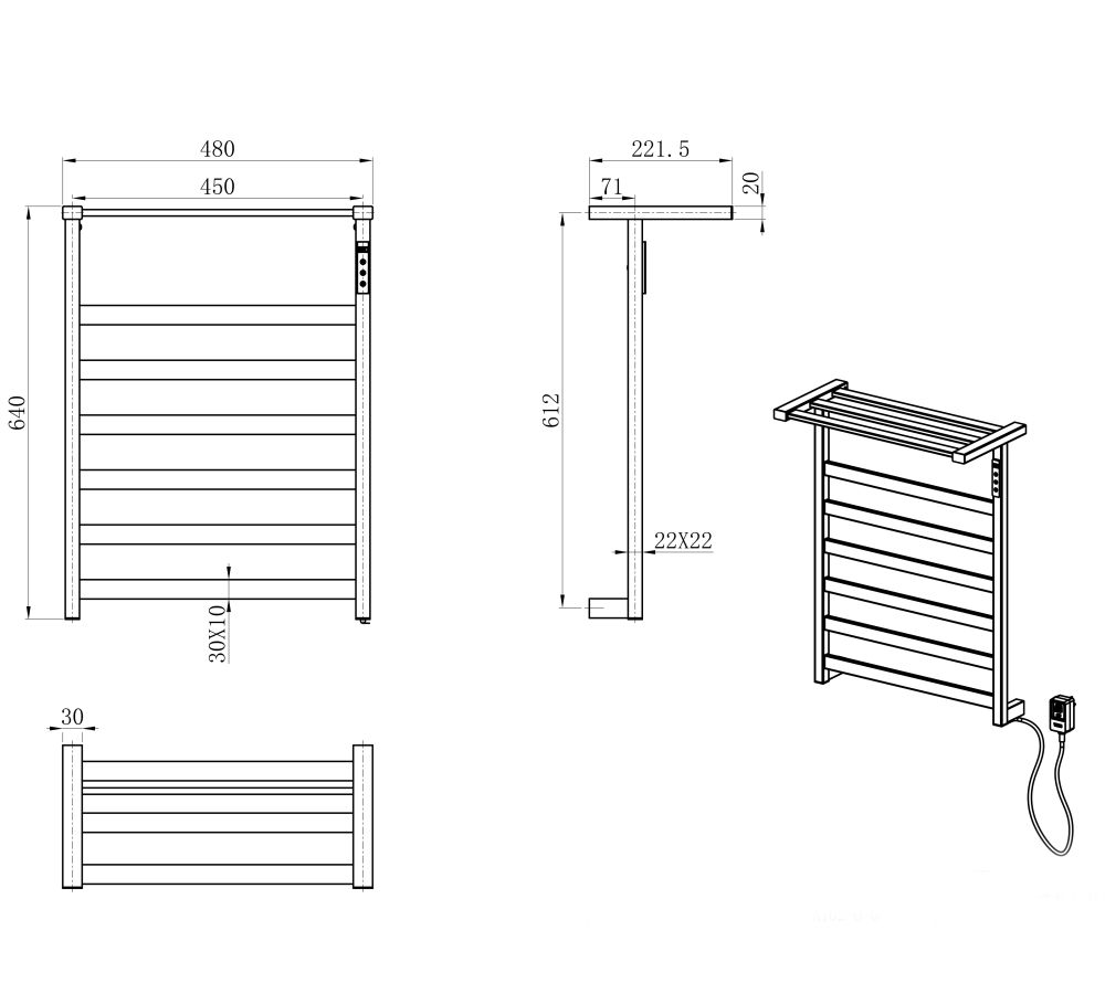 Полотенцесушитель электрический WONZON & WOGHAND FRANKFURT, Хром (WW-A1026-CR)