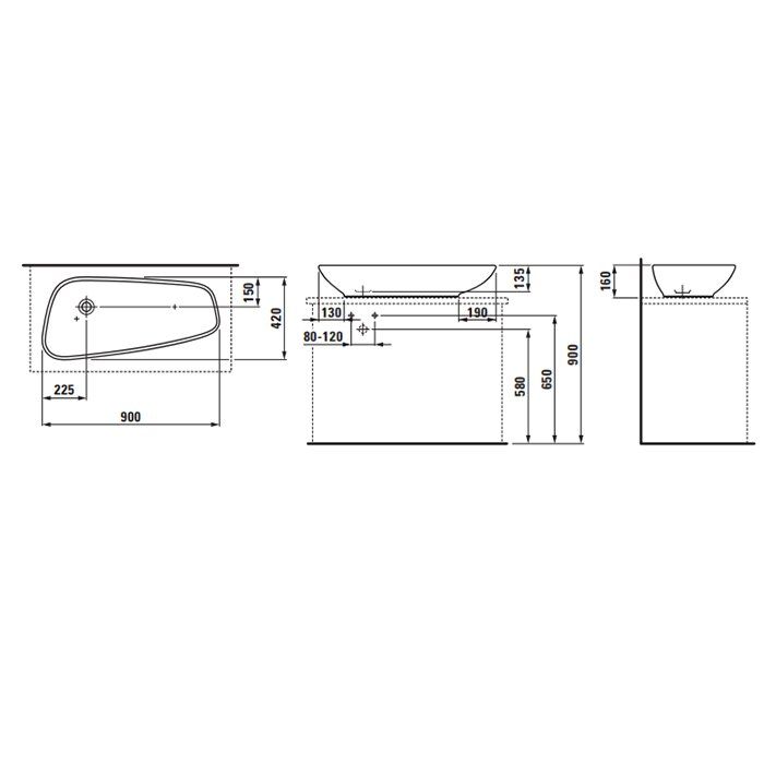Laufen Palomba Раковина-чаша 900х420х160мм без перелива, без отв. под смеситель, с покр. LLC, цвет: белый