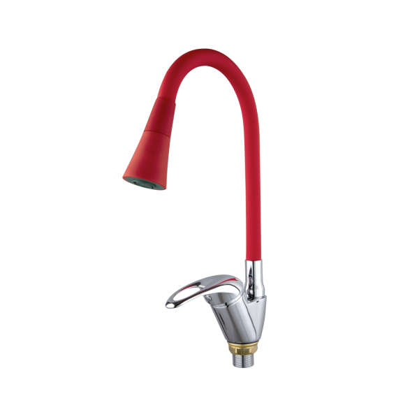 Смеситель для кухни с гибким изливом FASHUN A4403+A7358, хром/красный