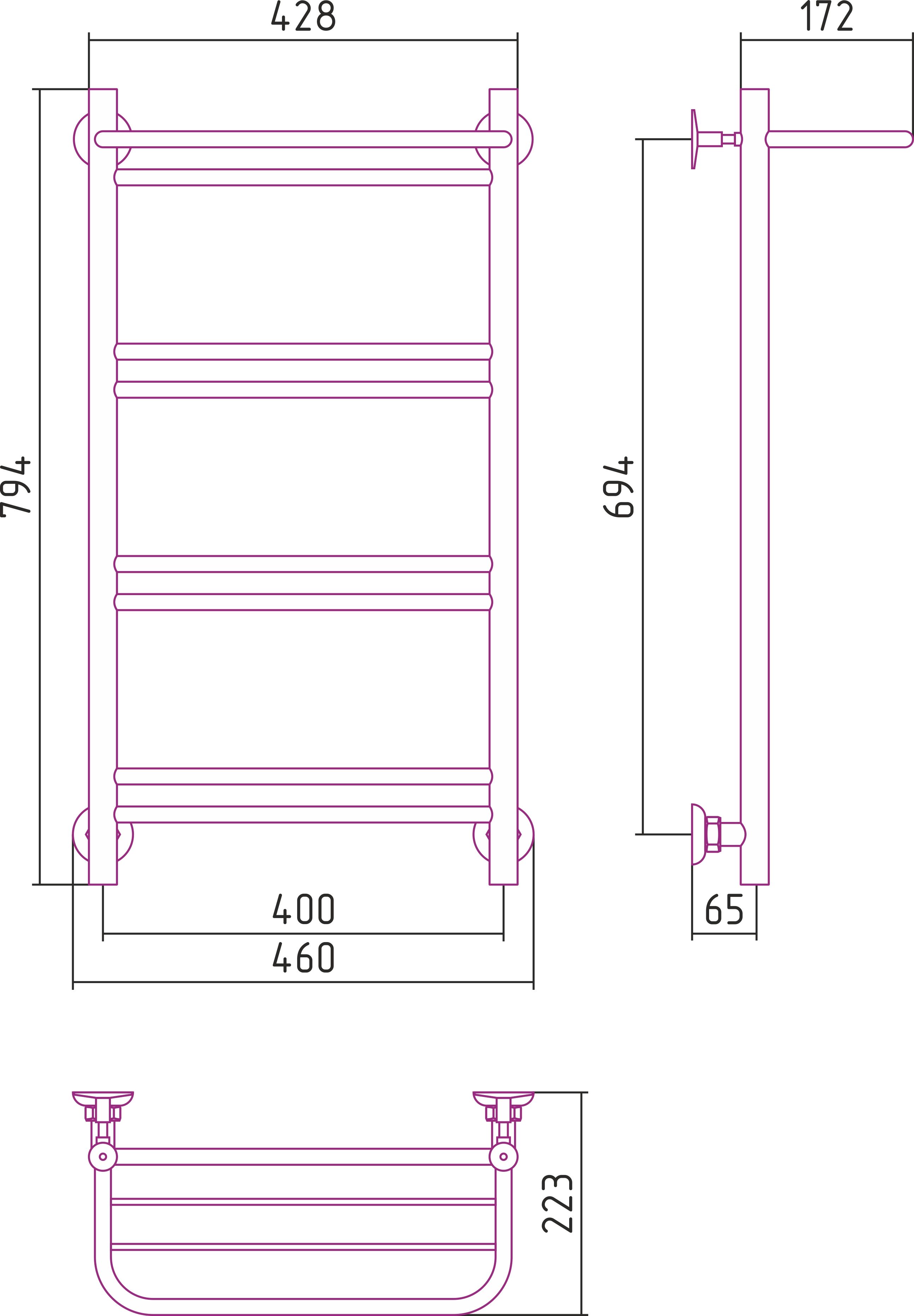 Полотенцесушитель водяной СТИЛЬЕ "Версия-Н1" 800х400 (Полка+1+2+2+2) П 16 (Чёрный) Полотенцесушитель водяной СТИЛЬЕ "Версия-Н1" 800х400 (Полка+1+2+2+2) П 16 (Чёрный)