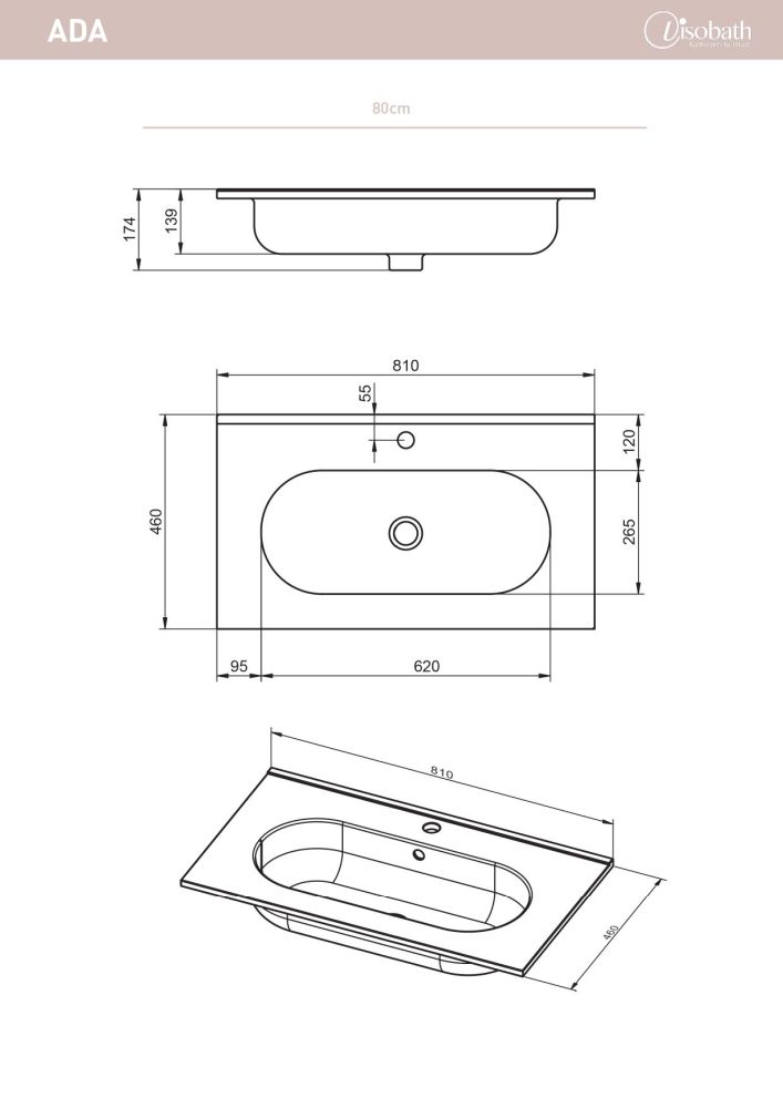 Visobath, керамическая раковина Ada 80 см, цвет белый глянцевый, артикул 83805