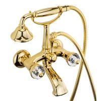 KORONA Смеситель для ванны внешн. изогнутый, ручки Crystal, золото