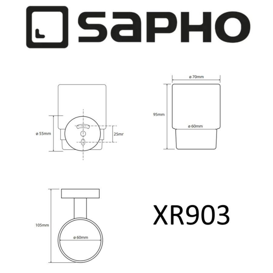 Стакан X-ROUND одинарный для зубных щёток с держателем, 70x95x105 мм, хром, Sapho