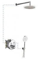AQG, душевой комплект ER211 на 2 потребителя: с круглым верхним душем 25 см, кронштейном 35 см и кнопочным термостатом, цвет хром