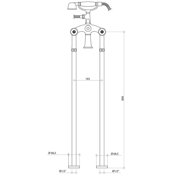 Bongio Impero Смеситель для ванны напольный с ручным душем, цвет золото/Blue and Red Swarovski