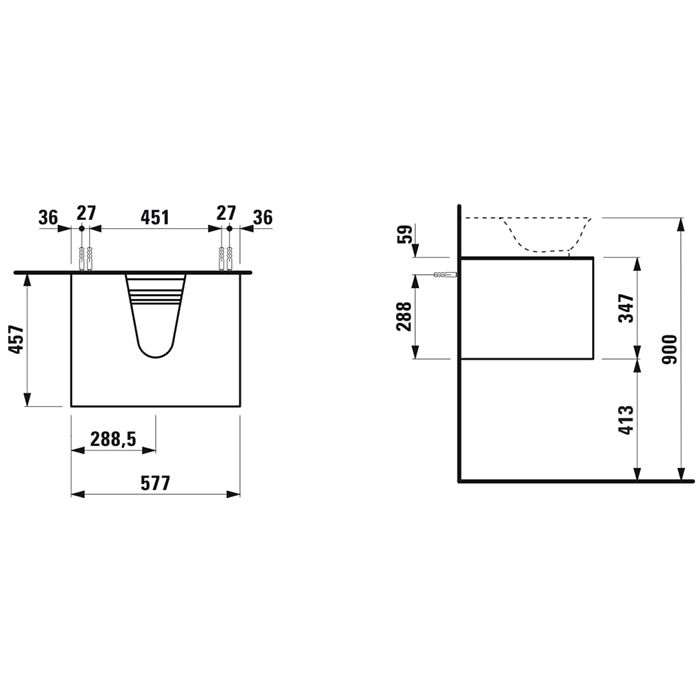 Laufen New Classic База под раковину подвесная , 580х450х350 мм, 1 ящик, цвет серый (для раковины 816852), артикул 4.0600.3.085.627.1