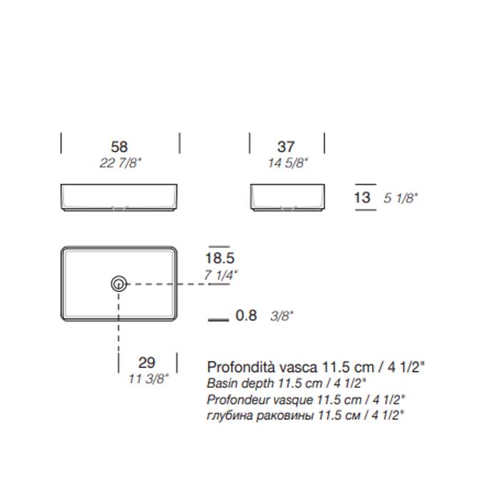 MILLDUE  Раковина  BASIC R58 накладная из CERAMILUX ,58х37х13 см, без отв для смесителя, цвет белый матовый