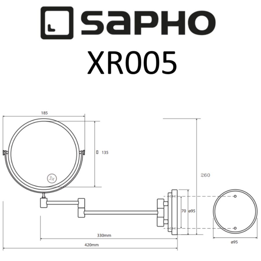Зеркало X-ROUND, подвесное косметическое d150 мм, хром, Sapho, артикул XR005