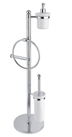 Стойка напольная с держателем туалетной бумаги щёткой для унитаза, полотенцедержателем и деспенсером  CEZARES OLIMP-WB