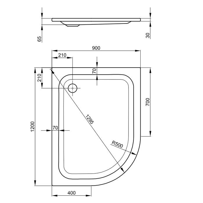 BETTE Душевой поддон 1/4 круга  120х90хh65см с отв-м слива d90мм, с шумоизоляцией и покрытием анти-слип PRO, цвет белый