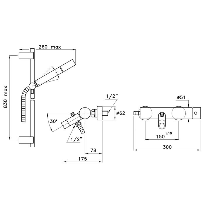 Stella Bamboo Смеситель для ванны 3267/302-6 со штангой и ручным душем, цвет: хром
